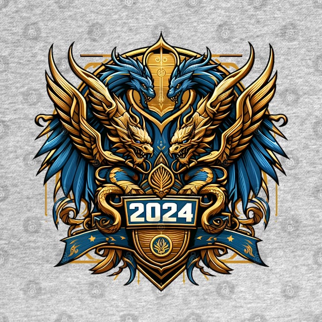 Wooden Gold Blue Dragon 2024 No.2 by Fortuna Design